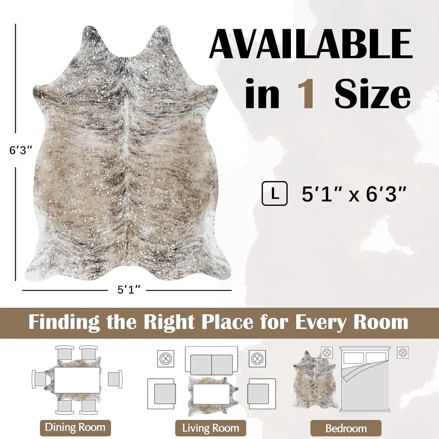 jinchan Cowhide Area Rug with Silver Foil Faux Cowhide Light Brown Living Room Area Rug 5x7 Cow Hide Indoor Floor Cover Animal Skin Alternative Mat Bedroom Carpet Western Theme Safari Decor