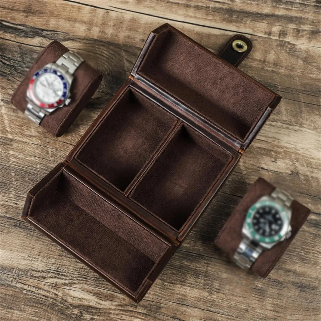 JSEIAJB Handmade Portable Mechanical Watch Case With Leather, Anti Drop Travel Watch Storage Box
