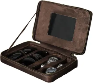 JSEIAJB Leather Wristband With Glasses Case, Multifunctional Portable Mechanical Watch, Watch Storage Box