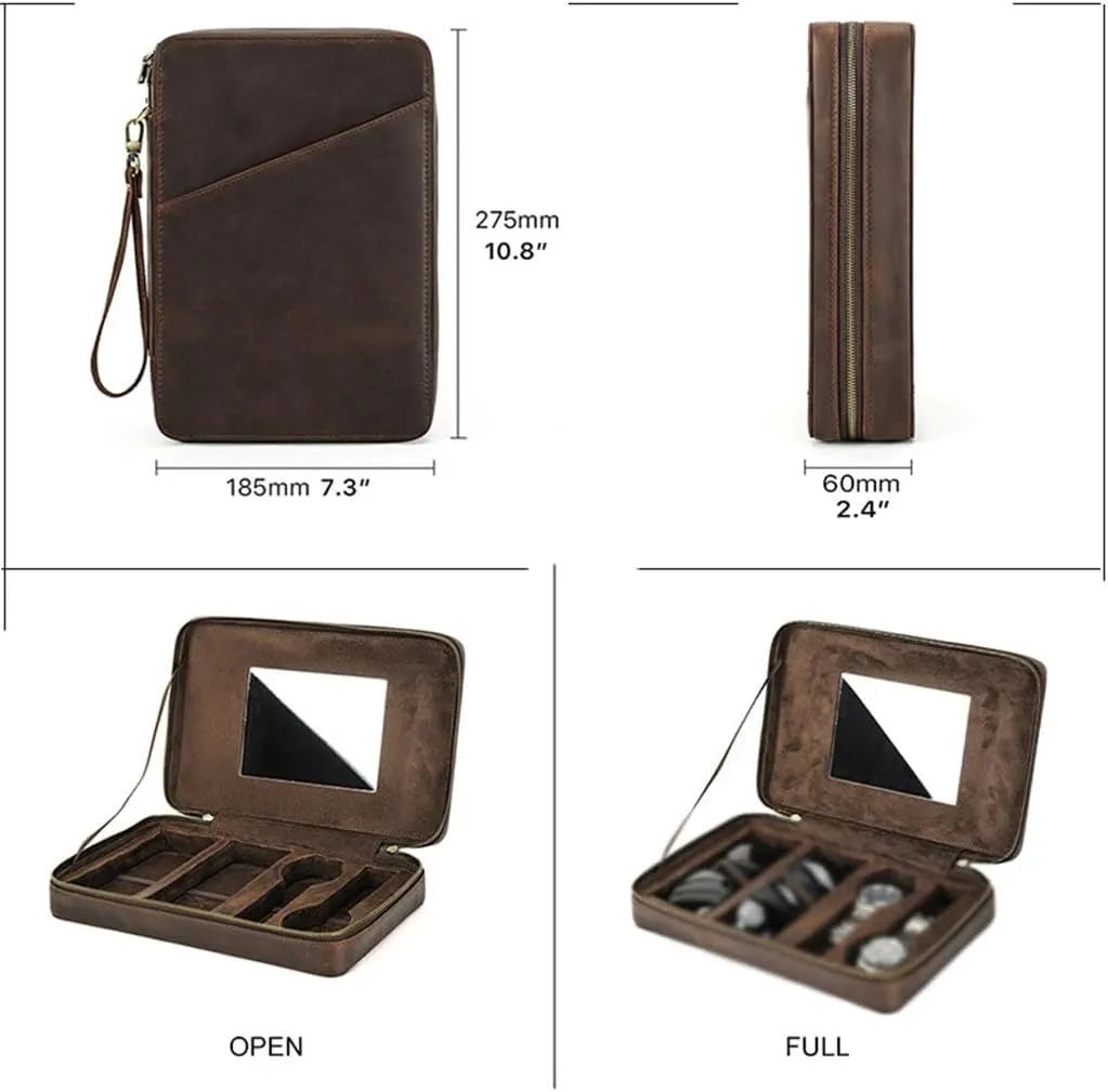JSEIAJB Leather Wristband With Glasses Case, Multifunctional Portable Mechanical Watch, Watch Storage Box