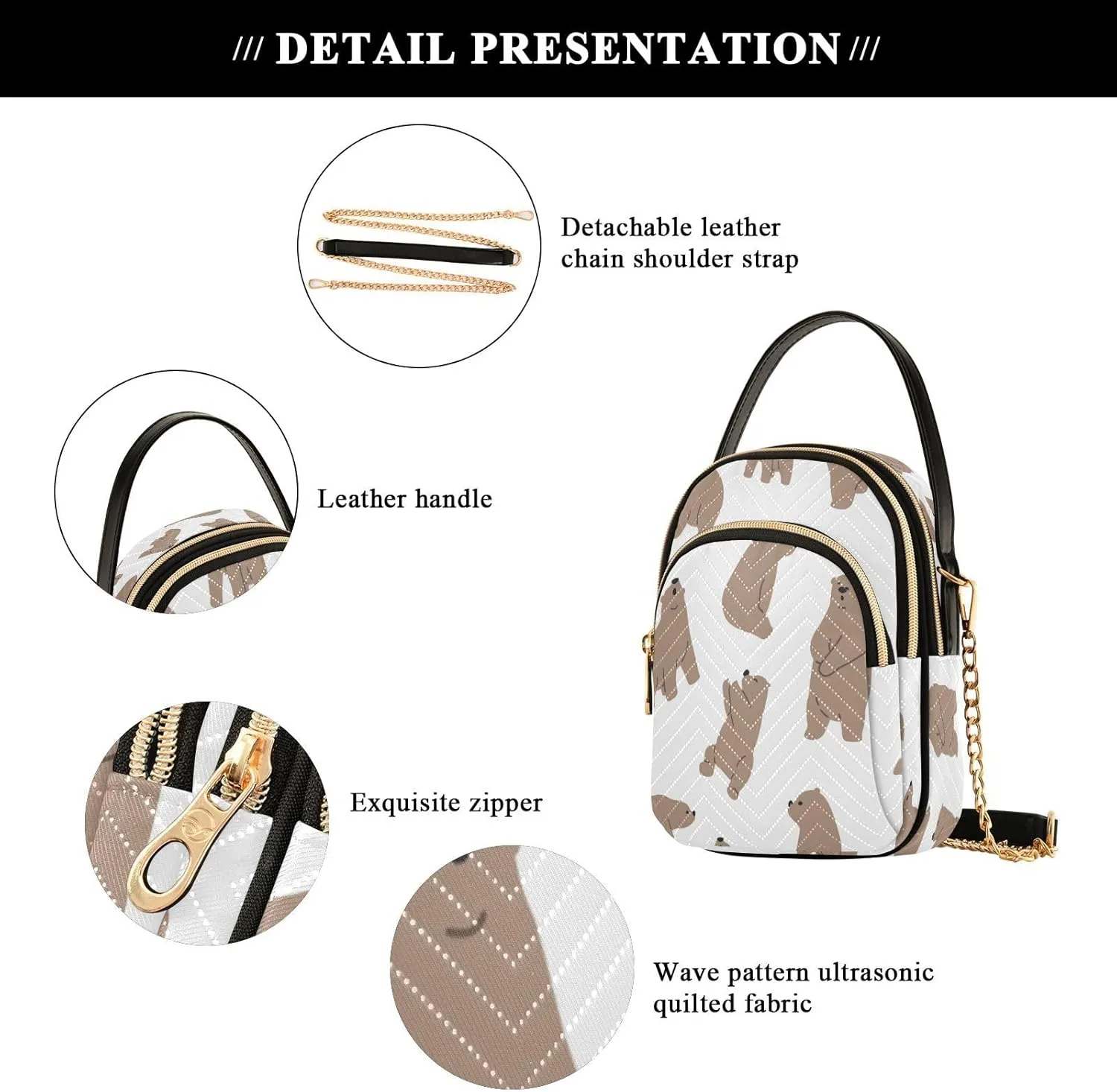 JSTEL Small Crossbody Bag for Women with Compartments,Long Gold Chain Crossbody Purse Polyester Phone Purse Wallet
