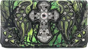 Justin West Camouflage Tree Bling Rhinestone Angel Wing Cross Shoulder Concealed Carry Handbag Purse