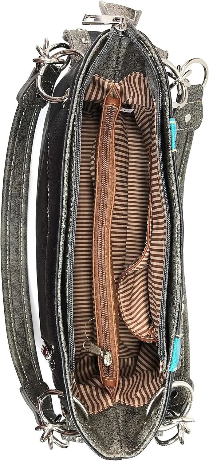 Justin West Embroidery Floral Glittering Bling Rhinestone Buckle Shoulder Concealed Carry Handbag Purse Trifold Wallet
