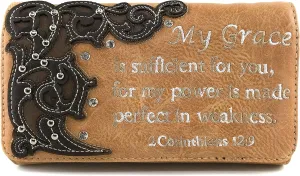 Justin West My Grace Floral 2 Corinthians 12:9 Bible Verse Rhinestone Tote Shoulder Concealed Carry Handbag Messenger Wallet