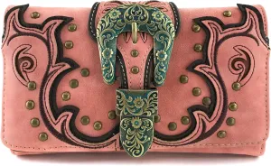 Justin West Patina Girl Western Bronze Floral Buckle Conceal Carry Handbag Purse Tote and Strap Wallet
