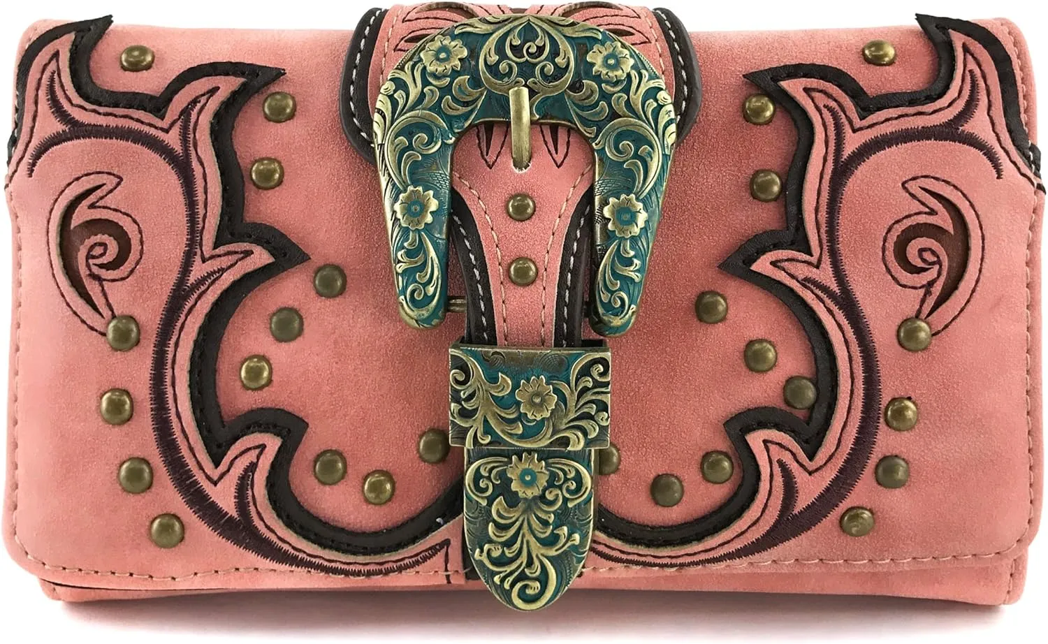 Justin West Patina Girl Western Bronze Floral Buckle Conceal Carry Handbag Purse Tote and Strap Wallet