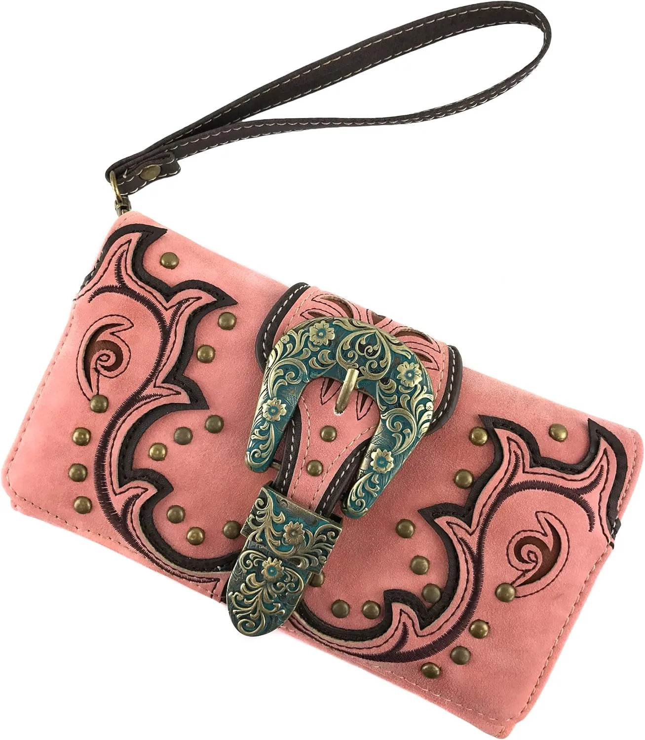 Justin West Patina Girl Western Bronze Floral Buckle Conceal Carry Handbag Purse Tote and Strap Wallet