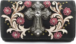 Justin West Rhinestone Cross Summer Flower Embroidery CCW Concealed Carry Shoulder Purse Handbag
