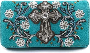 Justin West Rhinestone Cross Summer Flower Embroidery CCW Concealed Carry Shoulder Purse Handbag