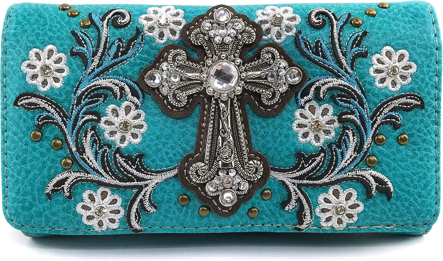 Justin West Rhinestone Cross Summer Flower Embroidery CCW Concealed Carry Shoulder Purse Handbag