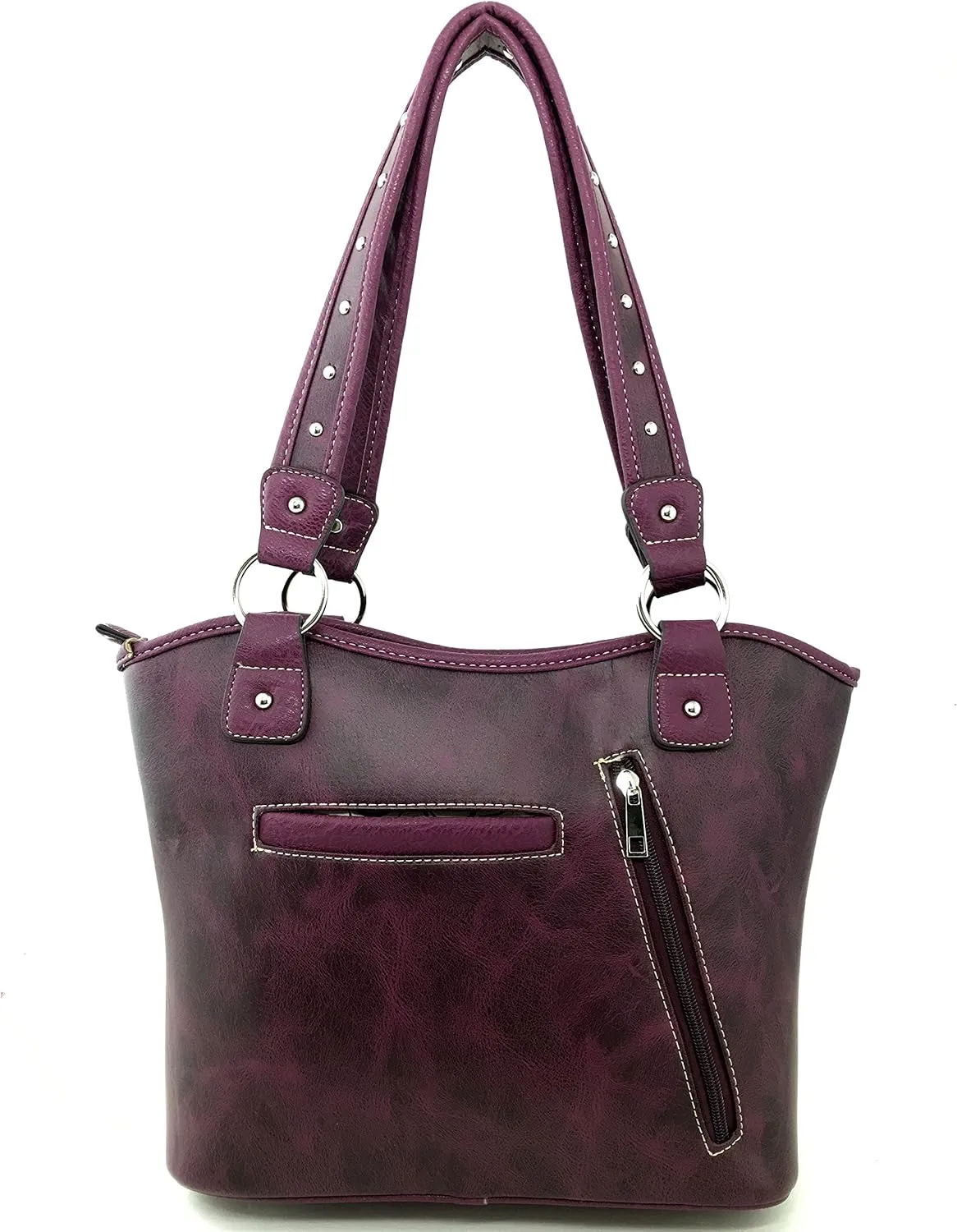 Justin West Western Floral Wing Embroidery Laser Cut Rhinestone Silver Cross Studded Shoulder Tote Handbag Purse Wallet