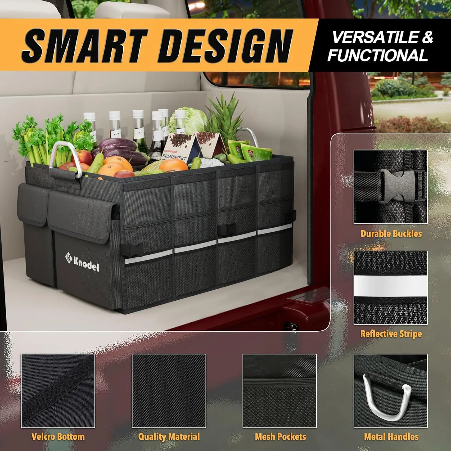 K KNODEL Car Trunk Organizer, Black, Unisex, Automobiles