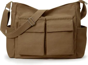 KALIDI Canvas Tote Bag Messenger Bag, Large Crossbody Bag for Women or Men, Casual Canvas Shoulder Bag for College Work Daily