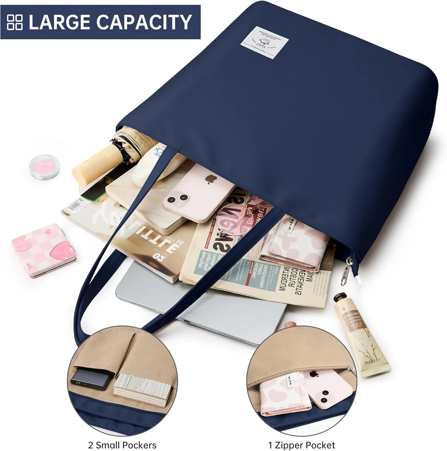 KALIDI Tote Bag for Women Large Waterproof Shoulder Bag Zipper Casual Hobo Handbag Work Shopping Lightweight