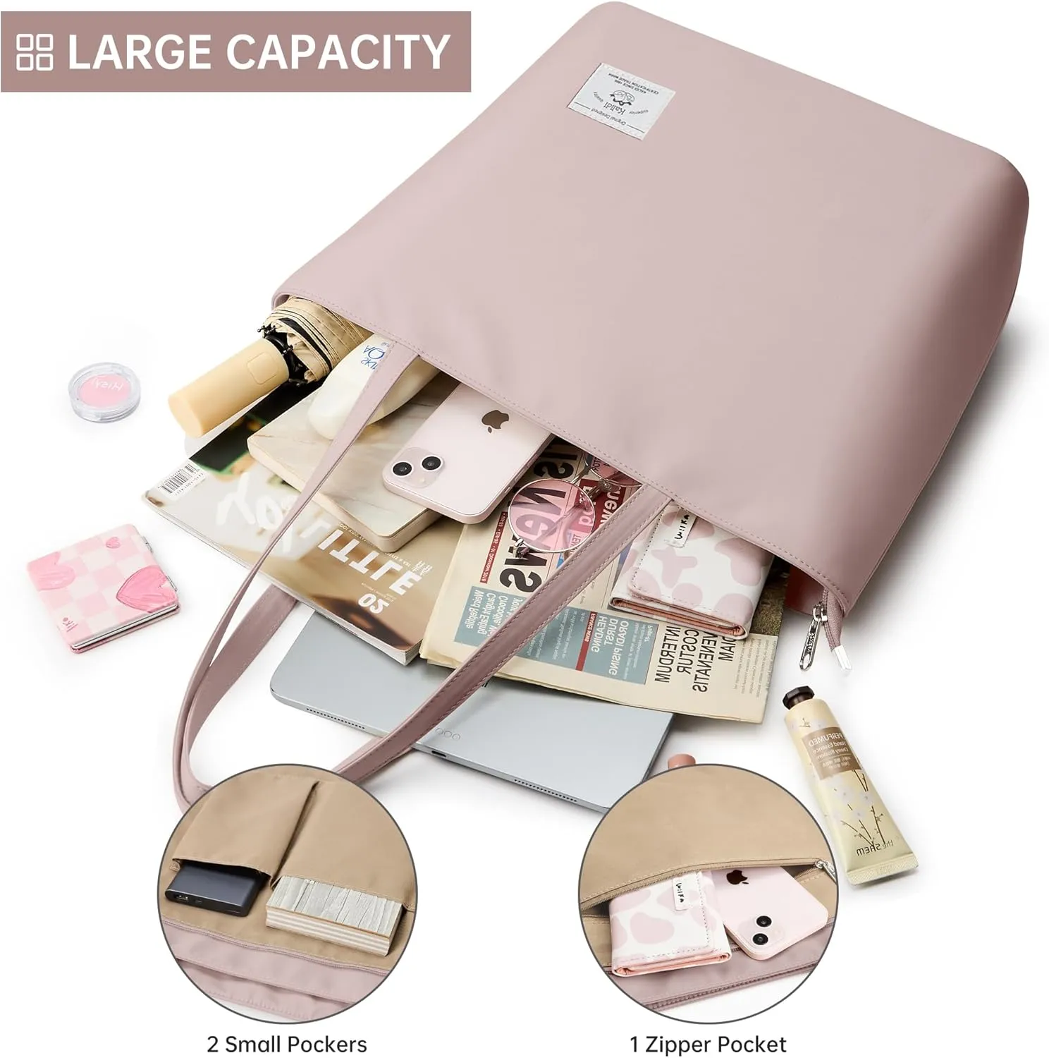 KALIDI Tote Bag for Women Large Waterproof Shoulder Bag Zipper Casual Hobo Handbag Work Shopping Lightweight