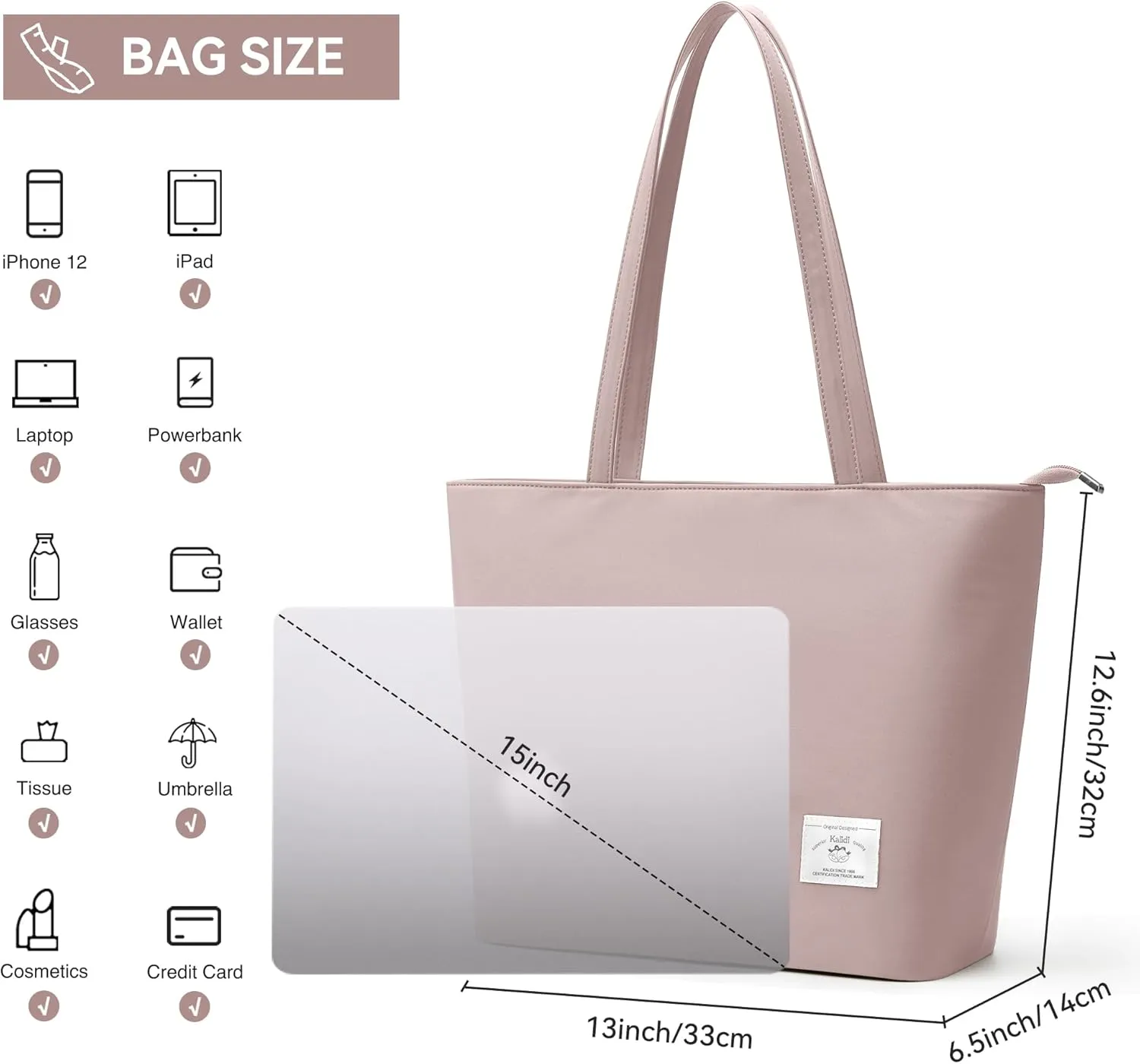 KALIDI Tote Bag for Women Large Waterproof Shoulder Bag Zipper Casual Hobo Handbag Work Shopping Lightweight