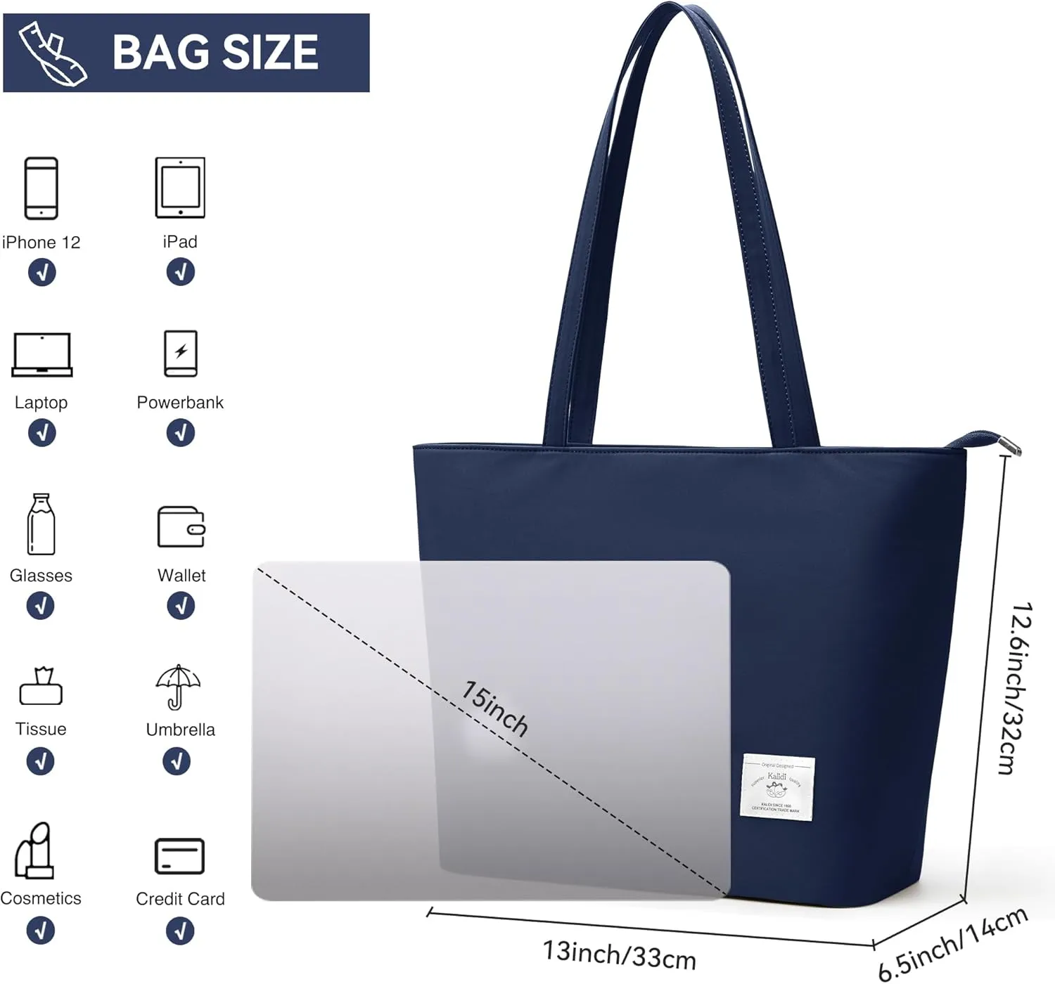 KALIDI Tote Bag for Women Large Waterproof Shoulder Bag Zipper Casual Hobo Handbag Work Shopping Lightweight