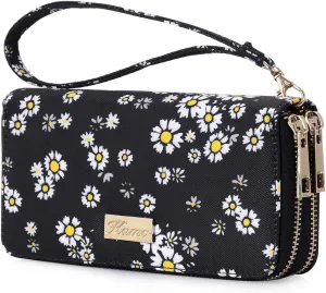 Kamo Womens Wallet Zip Around Phone Wallet Wristlet Travel Long Purse for Women Lady 6.9×3.5（Double Zipper）