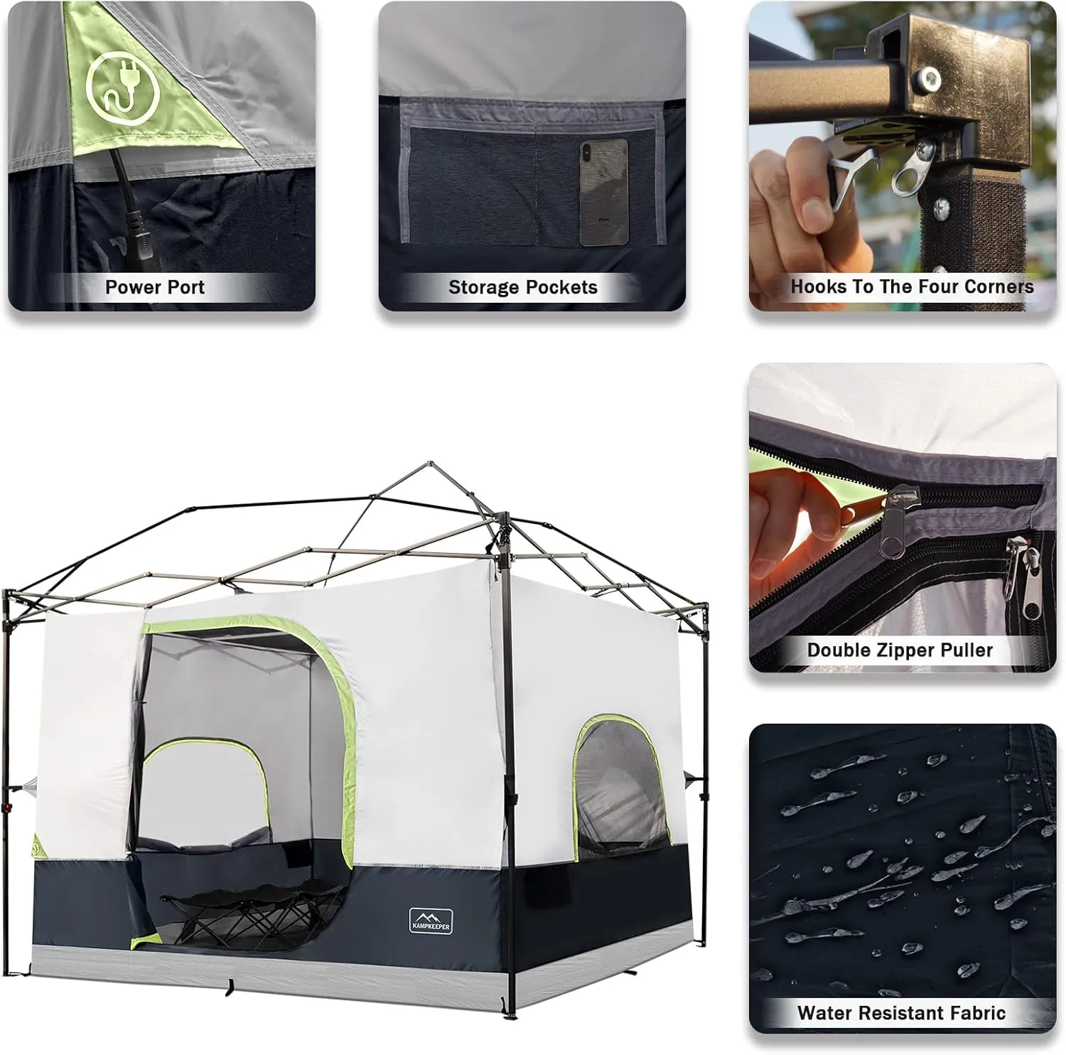 KAMPKEEPER Camping Inner Tent for Pop Up Canopy Converts 10'x10' Straight Leg Canopy into Camping TentFully Vented Roof, Black