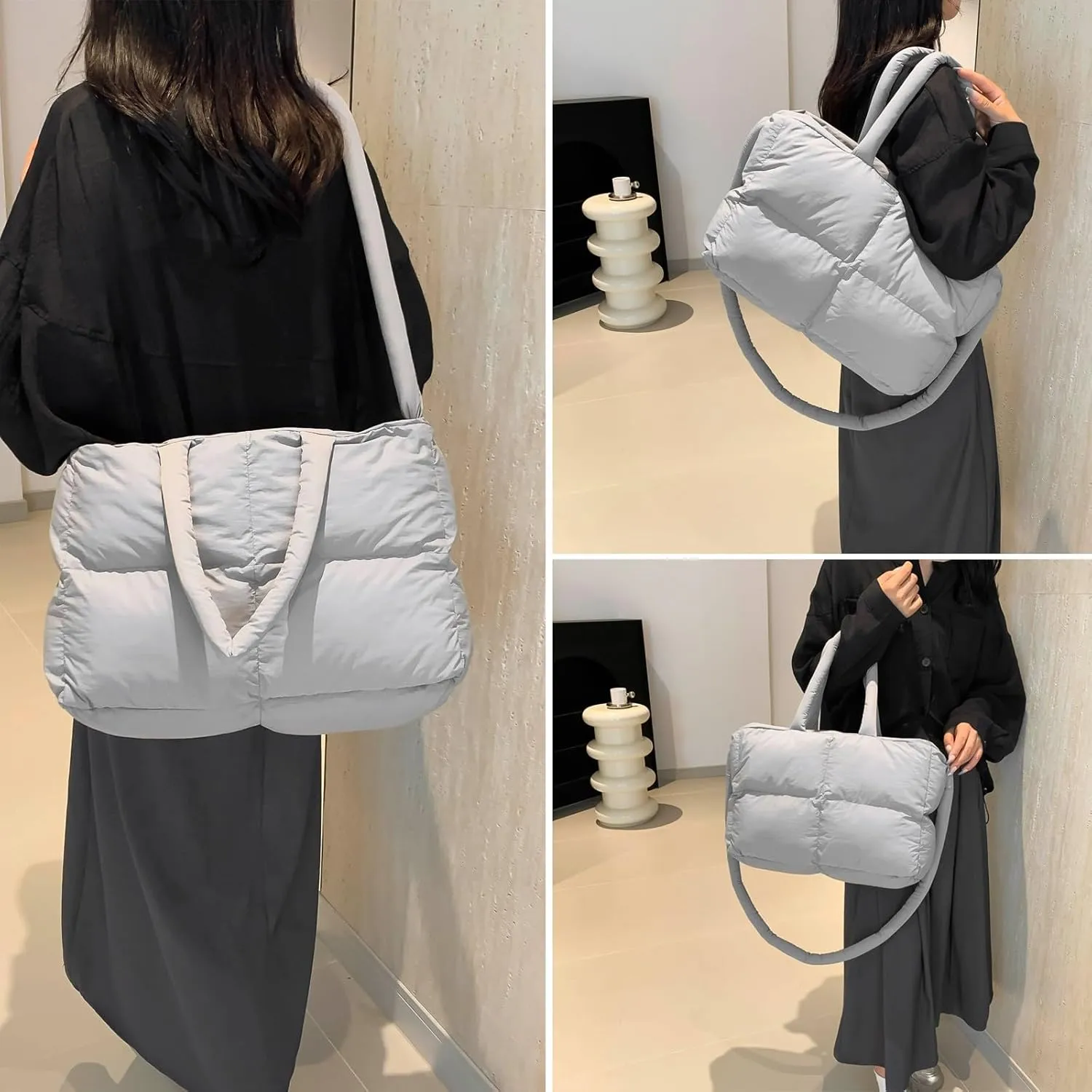 KARRESLY Puffer Shoulder Bag for Women Quilted Tote Bag Large Lightweight Padded Hobo Handbag with Zipper Puffy Purse
