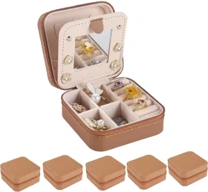 KElofoN Travel jewelry case Travel jewelry box Travel Jewelry Organizer Small Jewelry Organizer Box for Girls Women with Mirror (5-coffee)