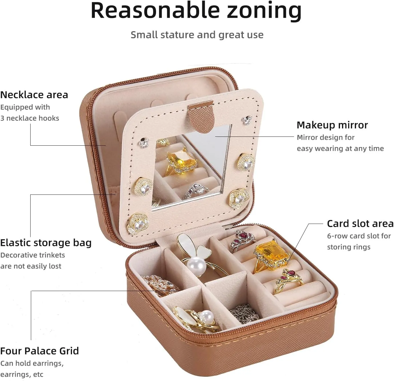 KElofoN Travel jewelry case Travel jewelry box Travel Jewelry Organizer Small Jewelry Organizer Box for Girls Women with Mirror (5-coffee)