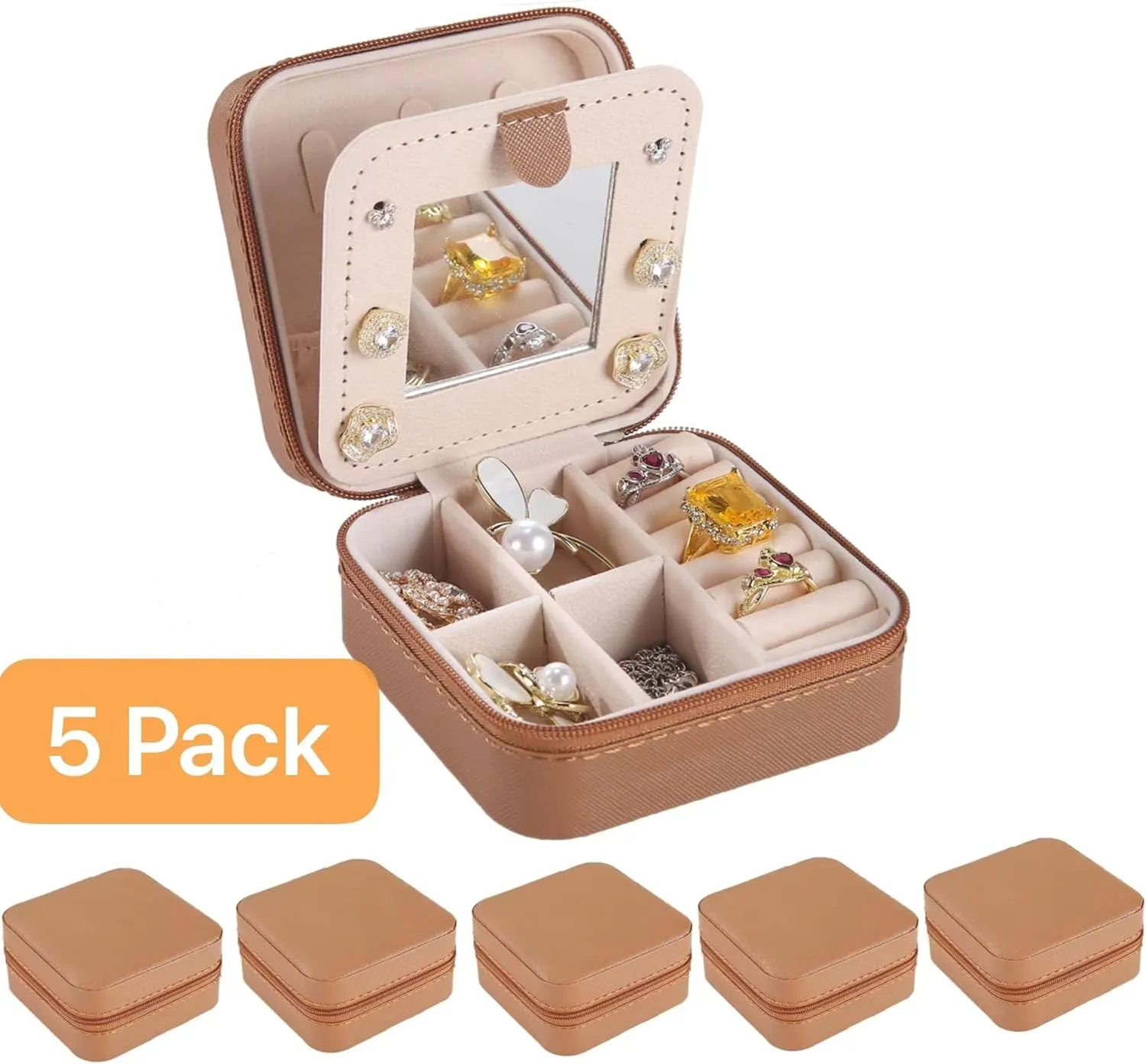 KElofoN Travel jewelry case Travel jewelry box Travel Jewelry Organizer Small Jewelry Organizer Box for Girls Women with Mirror (5-coffee)