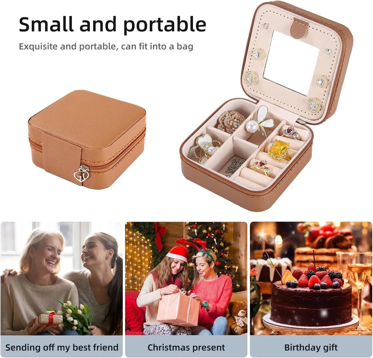 KElofoN Travel jewelry case Travel jewelry box Travel Jewelry Organizer Small Jewelry Organizer Box for Girls Women with Mirror (5-coffee)