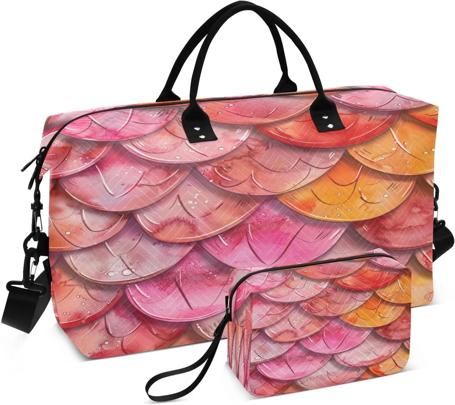 Kigai Mermaid Scales Foldable Travel Duffel Bags,Sports Duffel Bags for Men Women,Weekender Overnight Bag Gym Tote Bag with Toiletry Bag