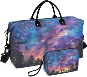 Kigai Watching Meteors in The Night Sky Travel Duffel Bags 2PCS,Sports Duffel Bags for Men Women,Weekender Overnight Bag Gym Tote Bag with Toiletry Bag