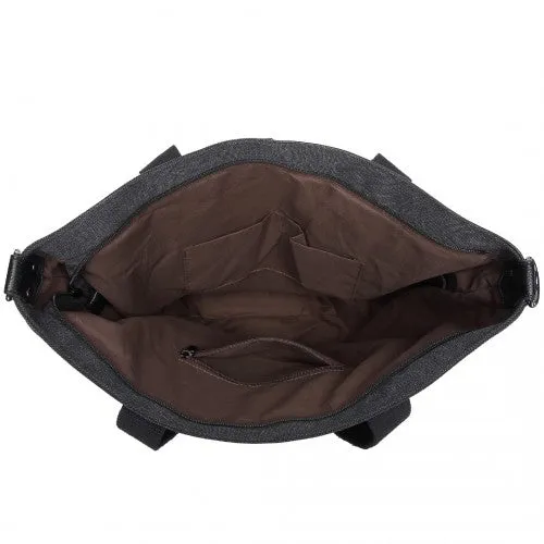 Kono Paneled Contrast Large Capacity Canvas Shoulder Bag - Black