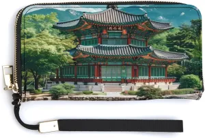 Korean Architecture Palace of Koreas Long Wallet Leather Clutch Purse Handbag with Zip for Men Women