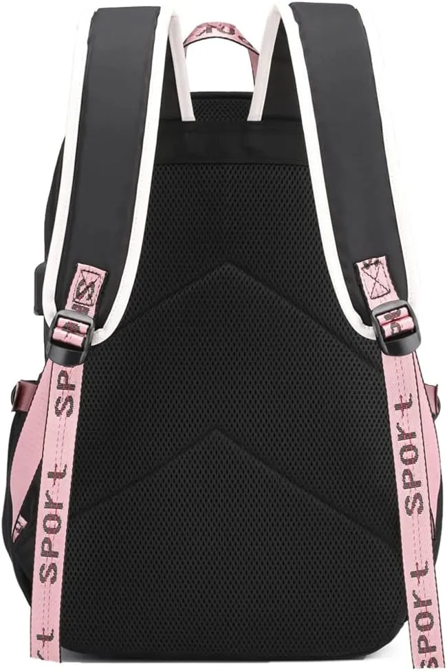 Kpop Backpack Lisa Rose JISOO Jennie Shouler Bag Messenger Bag Fashion USB Charging Backpack (black 4)