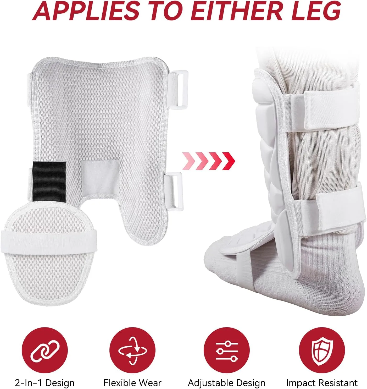 KRUI Baseball Leg Guard, Batter's Leg Guard Softball and Baseball Shin and Foot Guard with Adjustable Straps for Youth and Adult