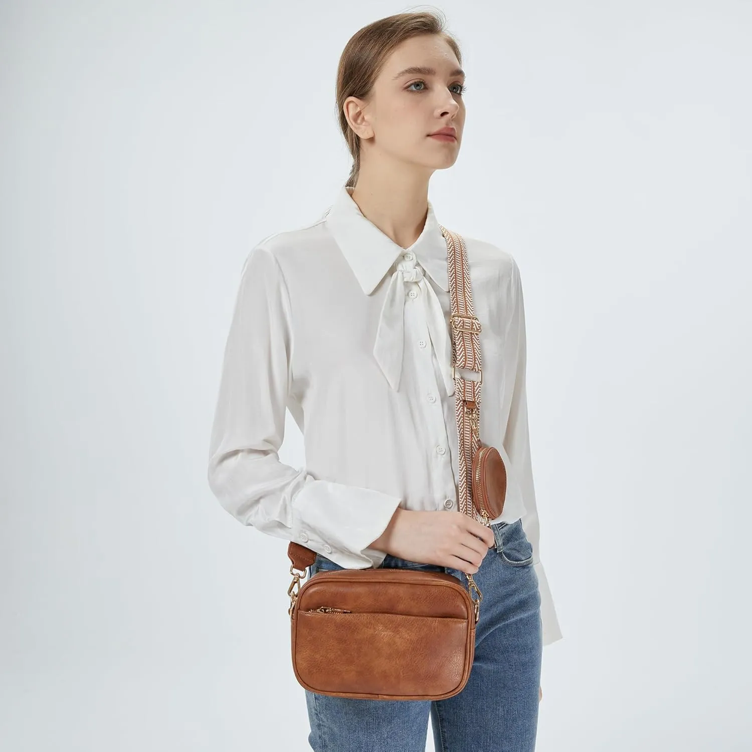 Kseymeir Small Shoulder Crossbody Bag for Women Vegan Leather Handbag Purse Triple Zip Wallet Purse Trendy Bag