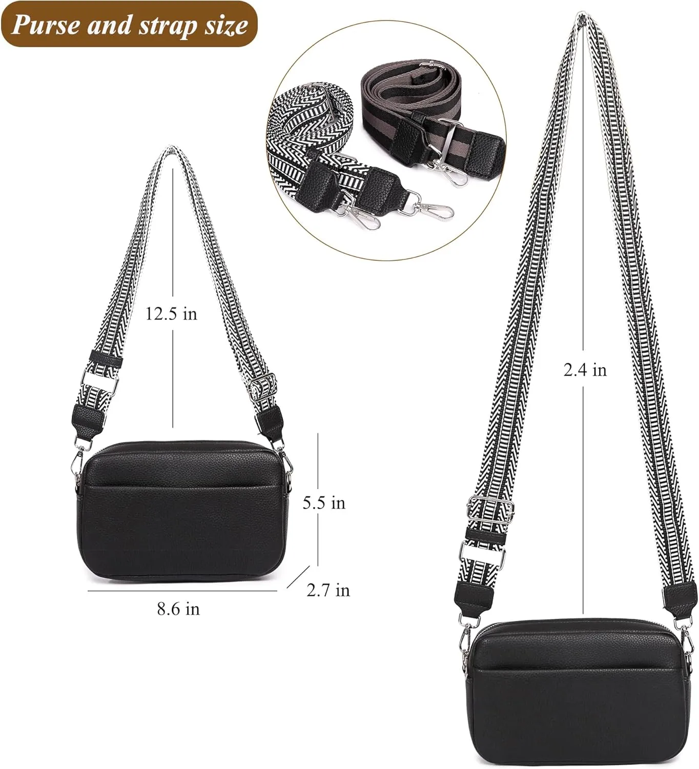 Kseymeir Small Shoulder Crossbody Bag for Women Vegan Leather Handbag Purse Triple Zip Wallet Purse Trendy Bag