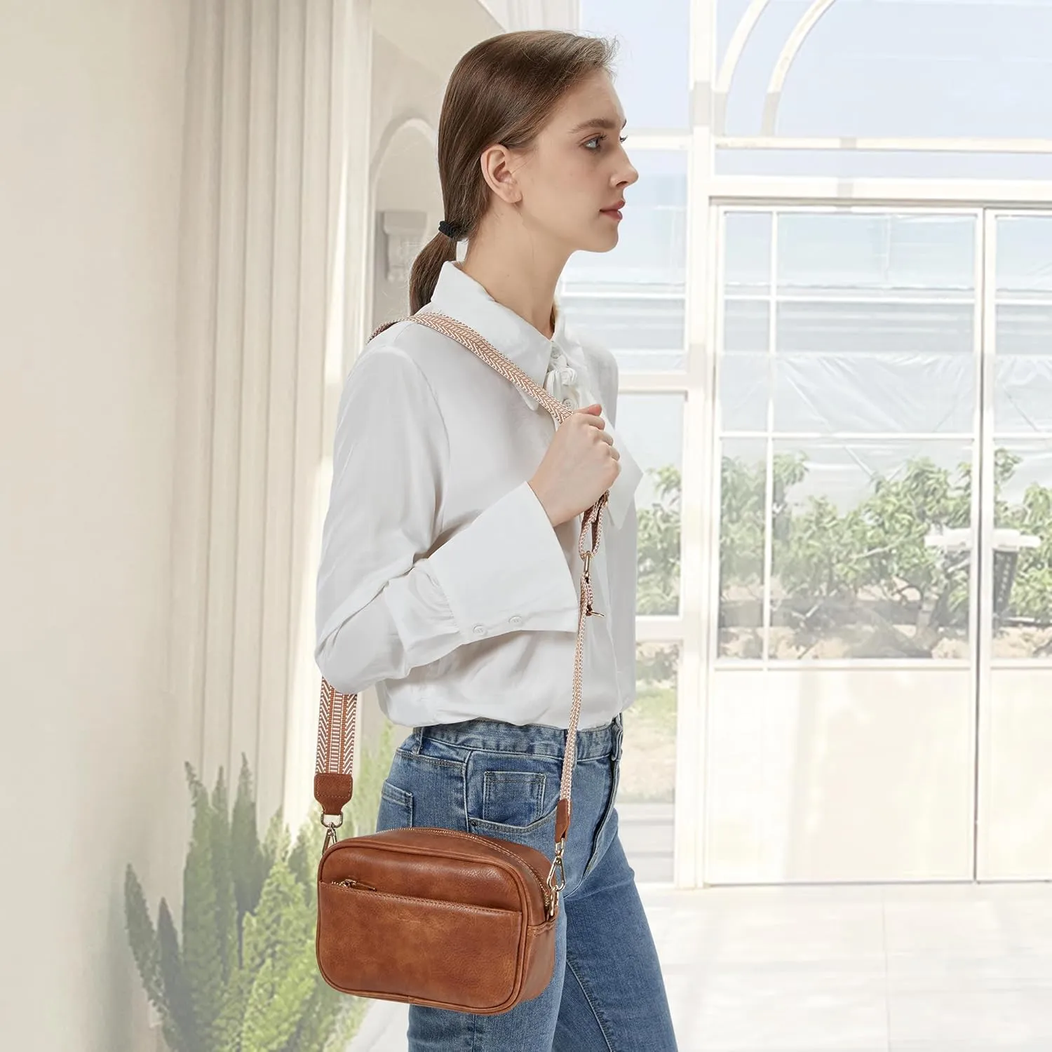 Kseymeir Small Shoulder Crossbody Bag for Women Vegan Leather Handbag Purse Triple Zip Wallet Purse Trendy Bag