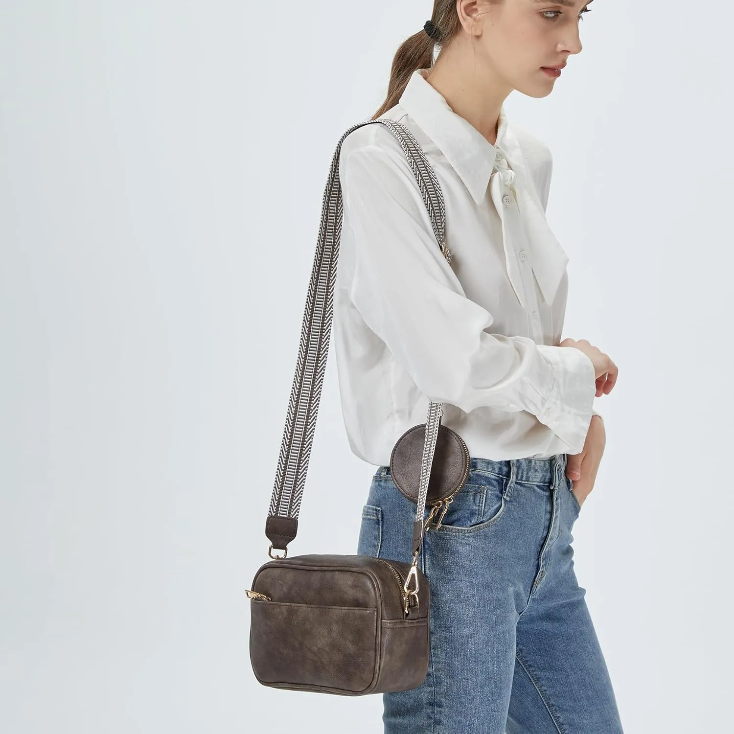 Kseymeir Small Shoulder Crossbody Bag for Women Vegan Leather Handbag Purse Triple Zip Wallet Purse Trendy Bag