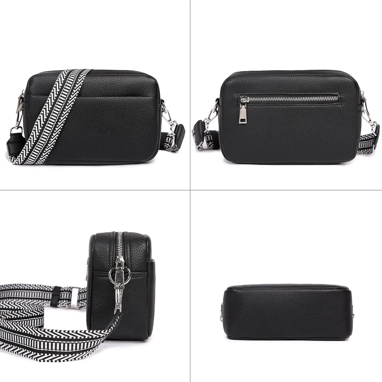 Kseymeir Small Shoulder Crossbody Bag for Women Vegan Leather Handbag Purse Triple Zip Wallet Purse Trendy Bag