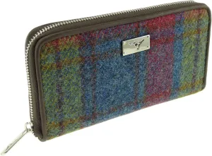 KWH Glen Appin of Scotland Pink Blue Green Tartan Check Harris Tweed Ladies Staffa Zip Round Purse Wallet