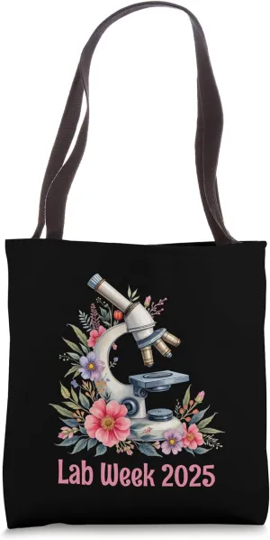 Lab Week 2025, Floral Microscope For a Laboratory Technician Tote Bag