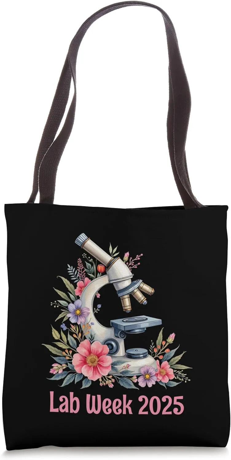 Lab Week 2025, Floral Microscope For a Laboratory Technician Tote Bag