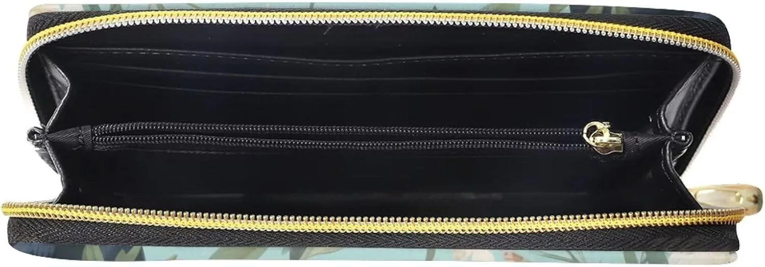 Labrador Wallet for Women, Floral Pu Leather Zip Around Long Wallet, Soft Wallet for Tarvel Shopping, Gift Presents for Women, Green