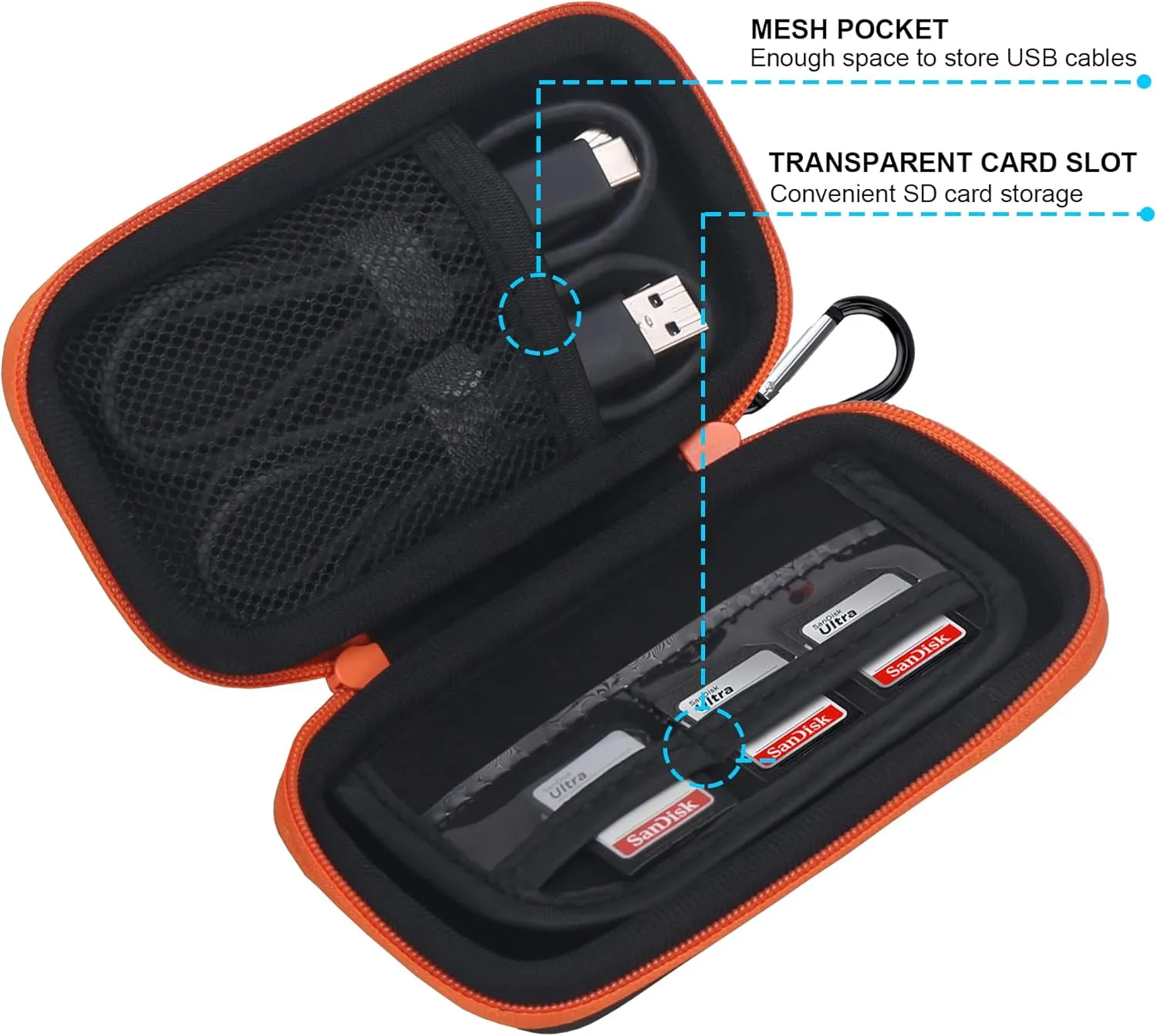 Lacdo Hard Carrying Case for SanDisk Extreme Pro/SanDisk Extreme Portable External SSD 500GB 1TB 2TB 4TB 8TB USB-C Solid State Drive Shockproof Water Repellent Protective Storage Travel Bag, Orange