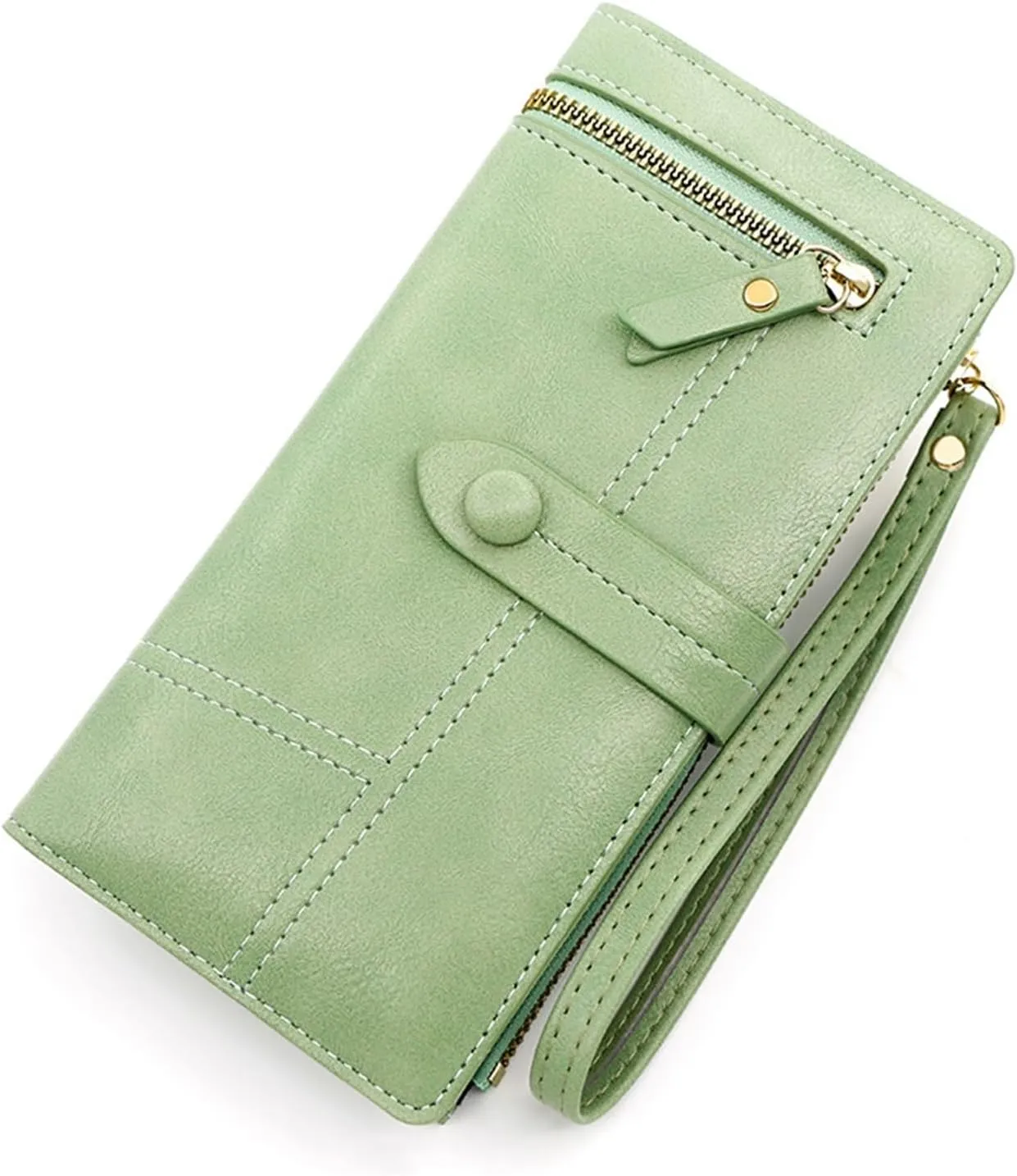 Large Capacity Multi-card Coin Purse Buckle Zipper Long Purse for Women purse(Gray)
