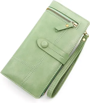 Large Capacity Multi-card Coin Purse Buckle Zipper Long Purse for Women purse(Gray)