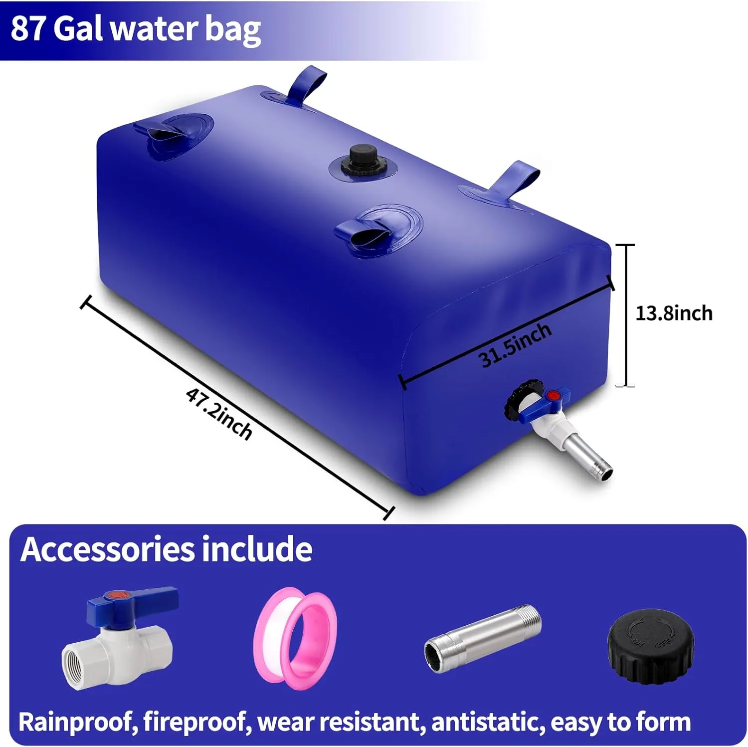 Large Capacity Water Storage Bladder Containers, Bladder Tank for Drought Resistance, Fire Prevention, Emergency Water, Agricultural Irrigation Outdoor (330L/87Gal, Blue)