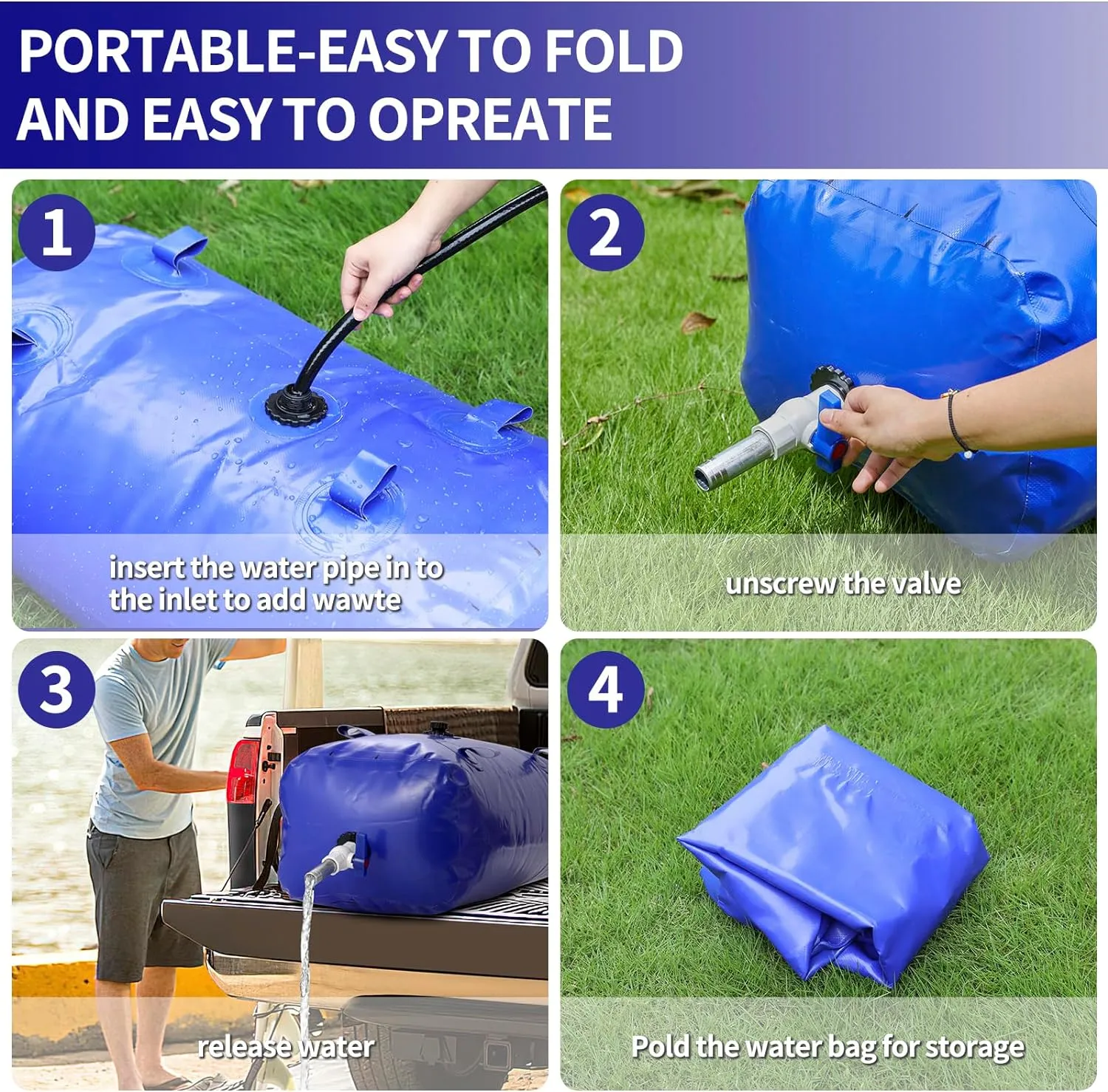 Large Capacity Water Storage Bladder Containers, Bladder Tank for Drought Resistance, Fire Prevention, Emergency Water, Agricultural Irrigation Outdoor (330L/87Gal, Blue)