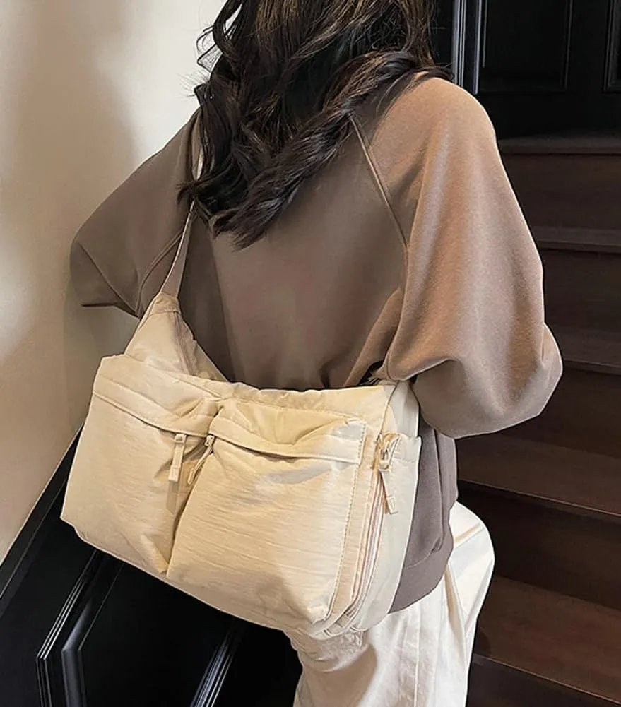 Large Crossbody Tote Bags Waterproof Nylon Shoulder Bag Multi-Pockets Sling Purse Messenger Bags Casual Work Handbag