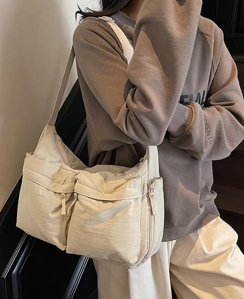Large Crossbody Tote Bags Waterproof Nylon Shoulder Bag Multi-Pockets Sling Purse Messenger Bags Casual Work Handbag